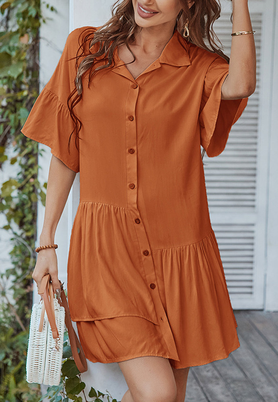 Vestido asimétrico con volantes y botones
