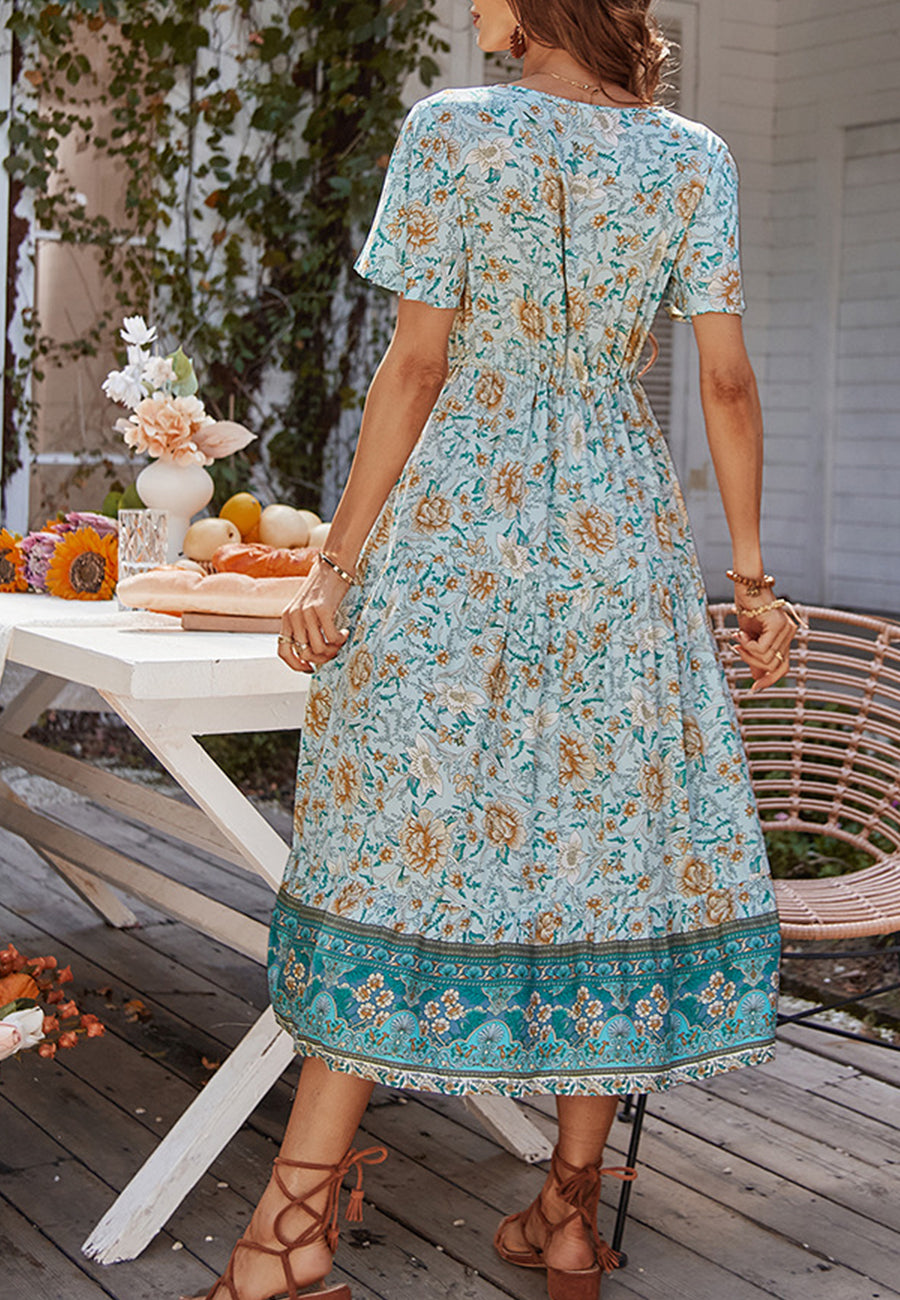 Vestido con lazo en la cintura y estampado de cachemira 