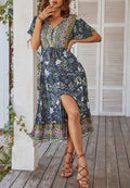Vestido con lazo en la cintura y estampado de cachemira 