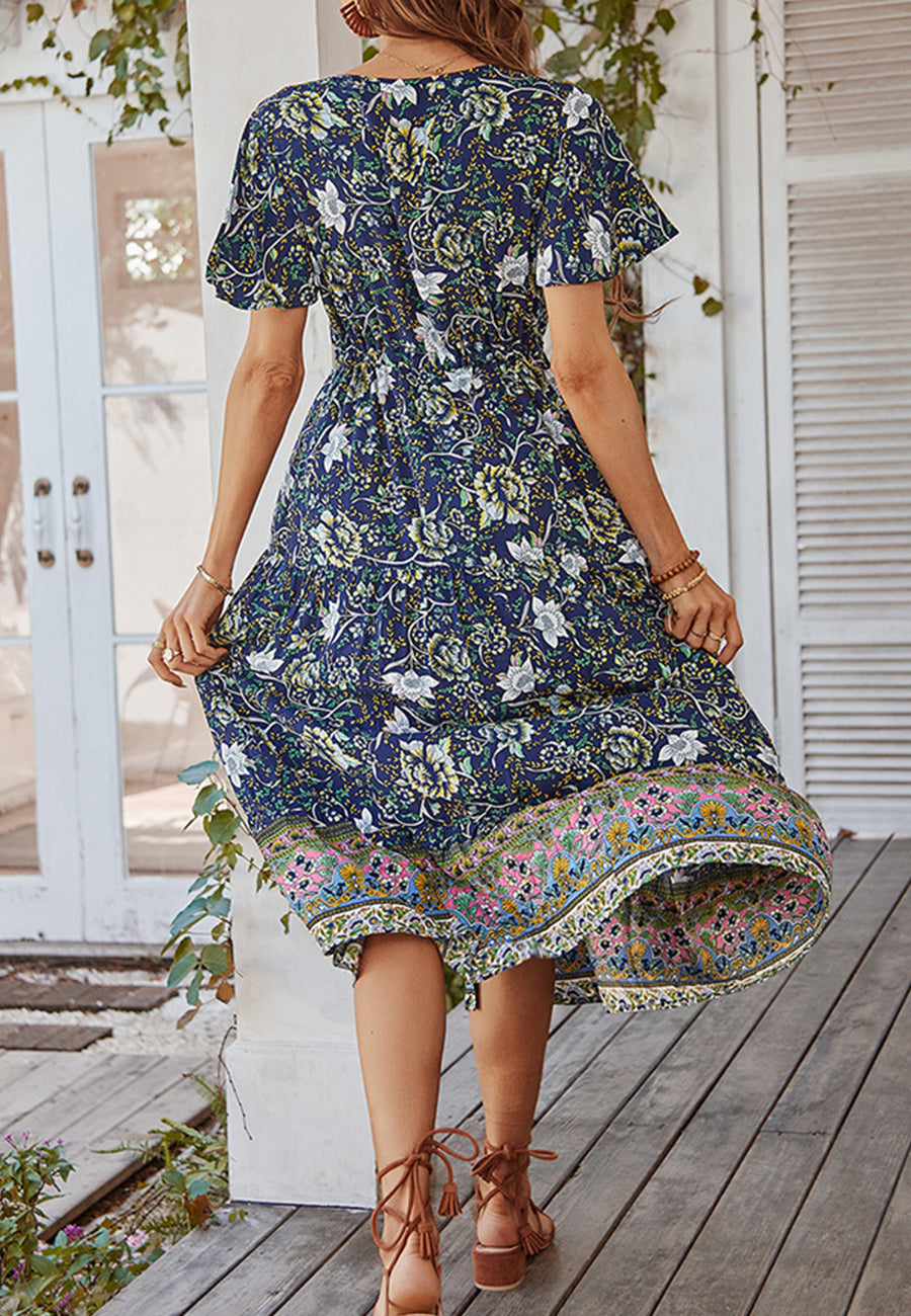 Vestido con lazo en la cintura y estampado de cachemira 