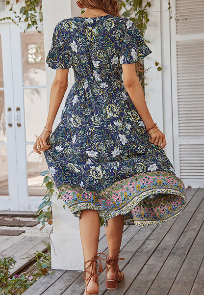 Vestido con lazo en la cintura y estampado de cachemira 