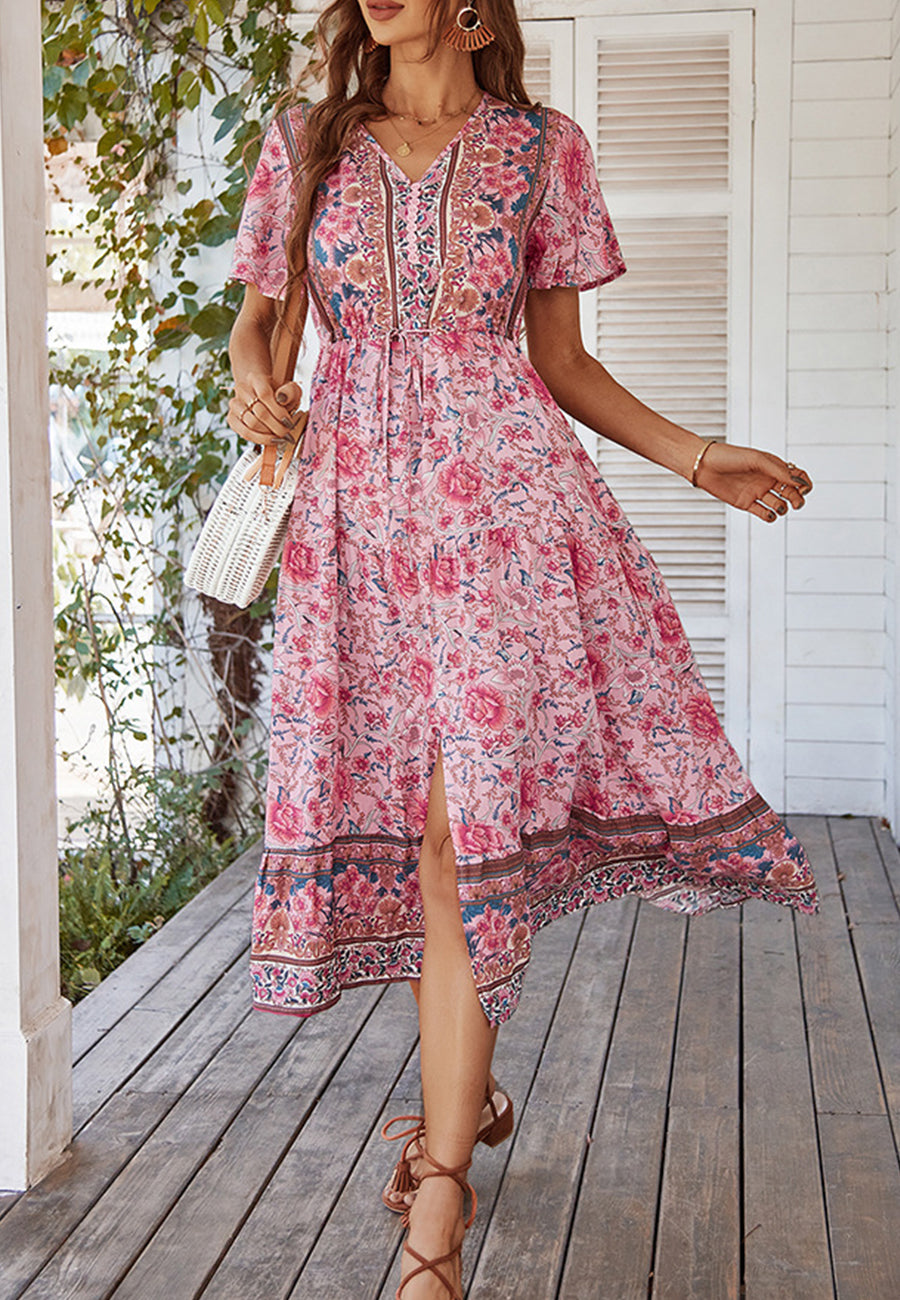 Vestido con lazo en la cintura y estampado de cachemira 