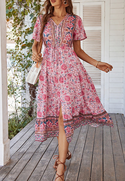 Vestido con lazo en la cintura y estampado de cachemira 