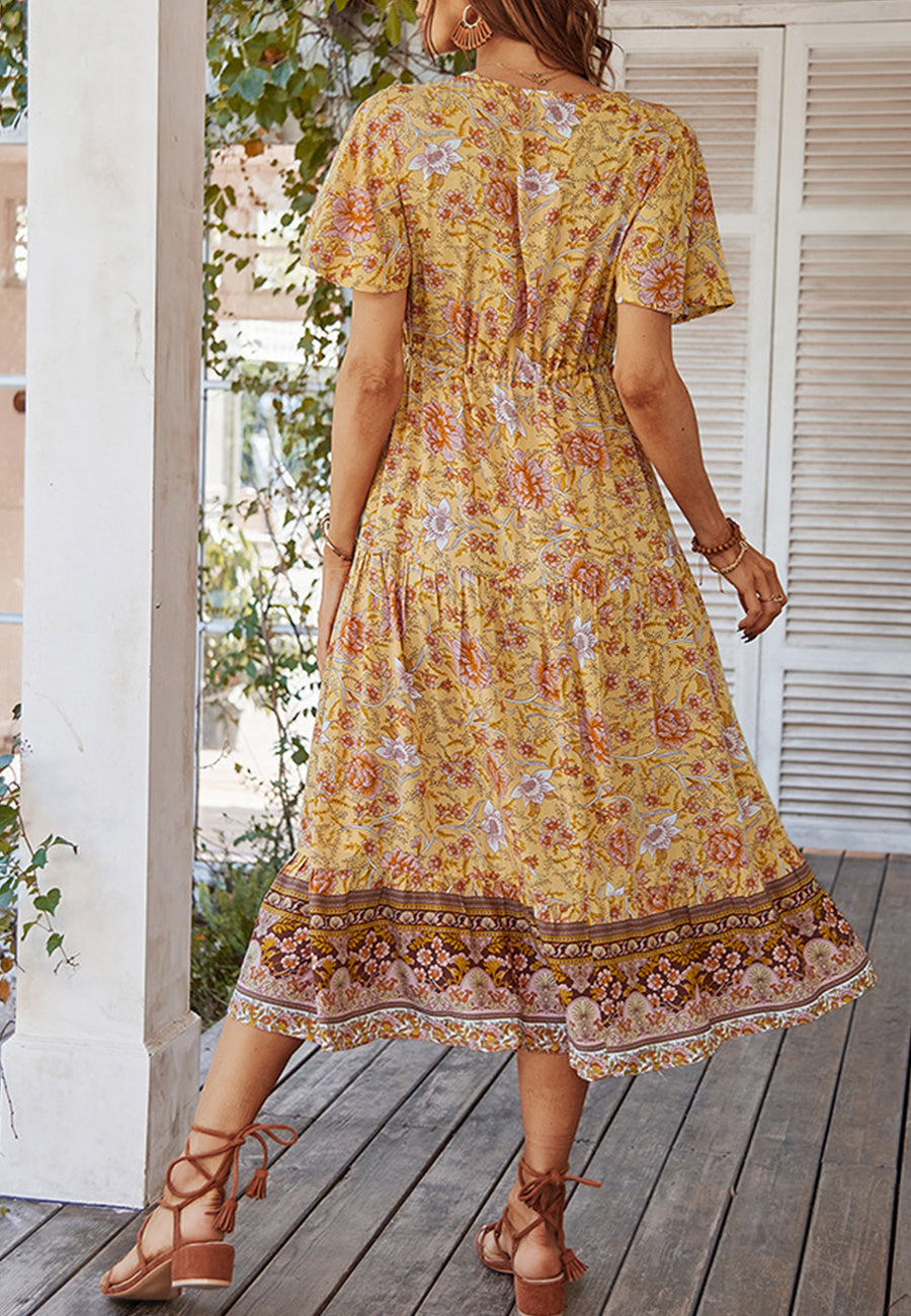 Vestido con lazo en la cintura y estampado de cachemira 