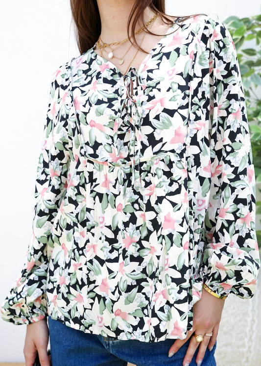 Double Tie Front Floral Blouse