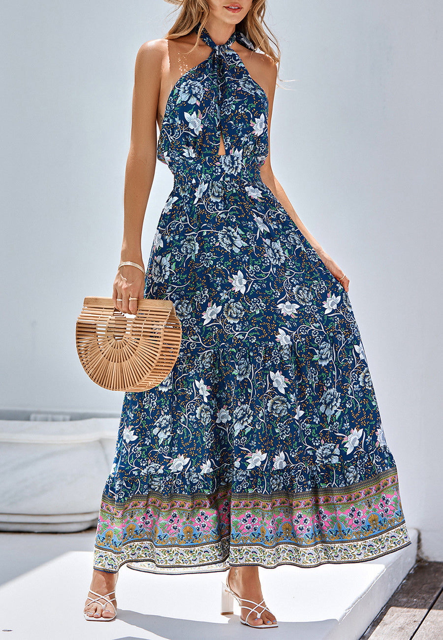 Vestido de verano con cuello halter y estampado floral 