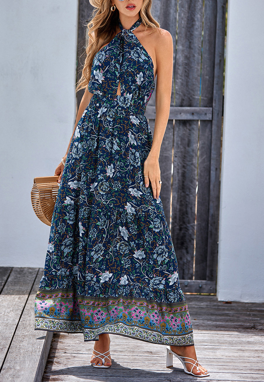 Vestido de verano con cuello halter y estampado floral 