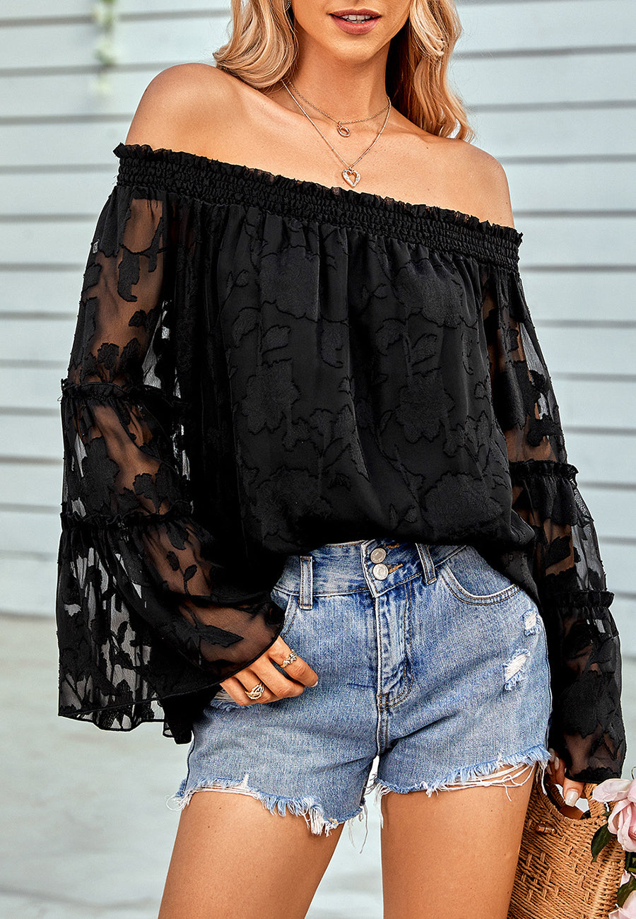 Flared Long Sleeve Patterned Top