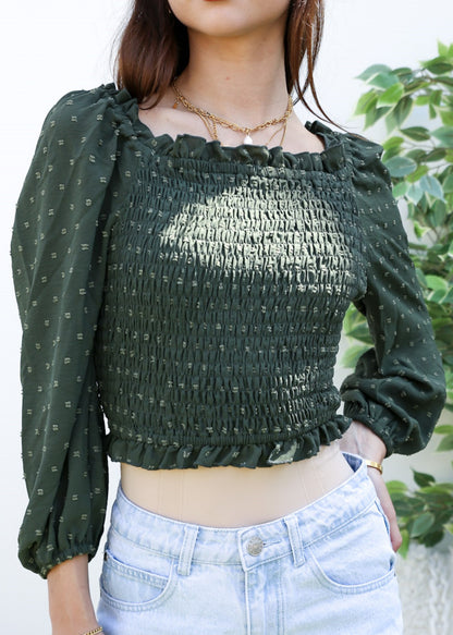 Ruffle Square Neck Shirred Blouse