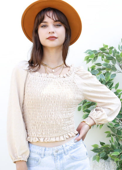 Ruffle Square Neck Shirred Blouse