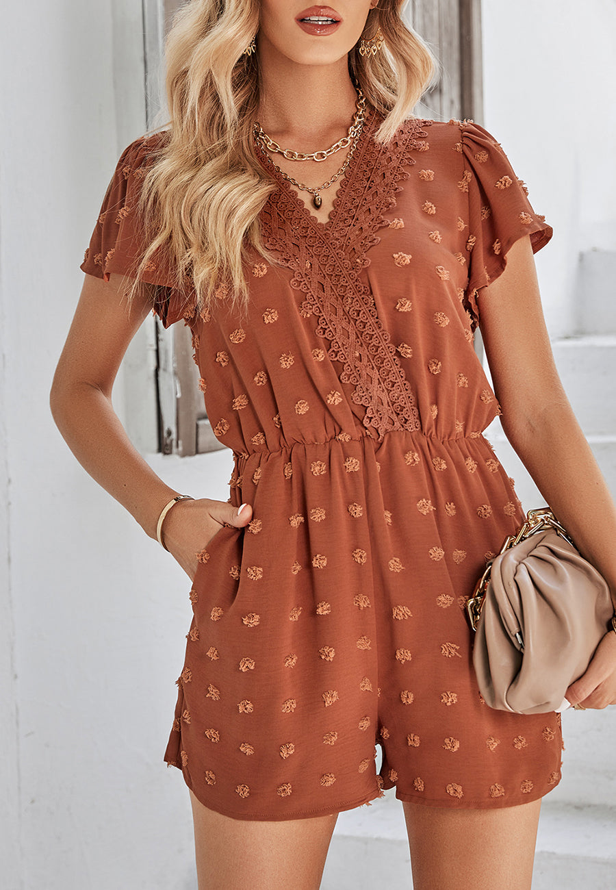 Lace Trim Flutter Sleeve Romper