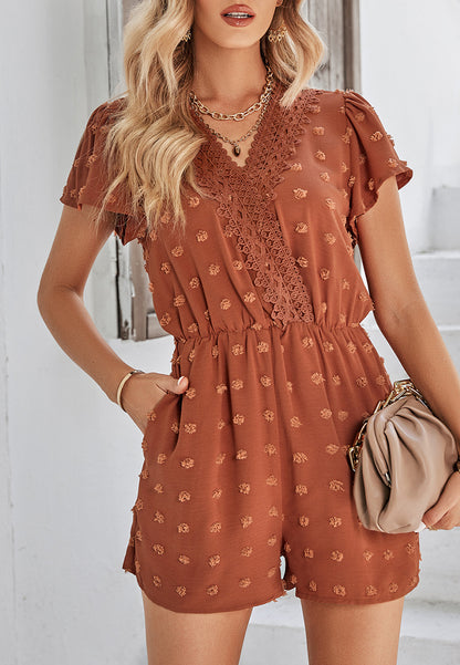Lace Trim Flutter Sleeve Romper
