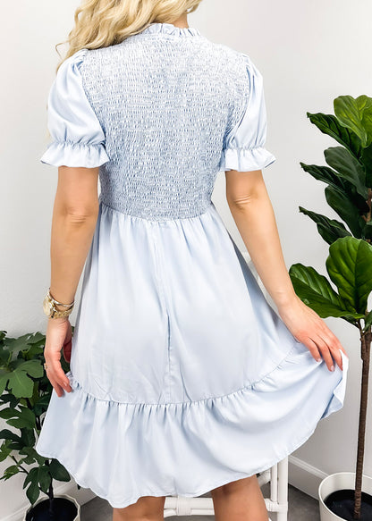 Shirred Puff Sleeve Dress