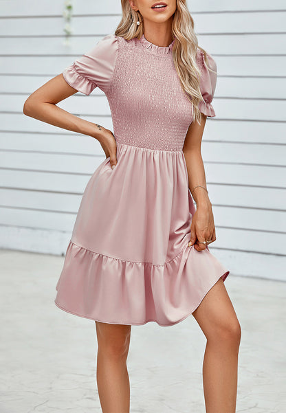 Shirred Puff Sleeve Dress