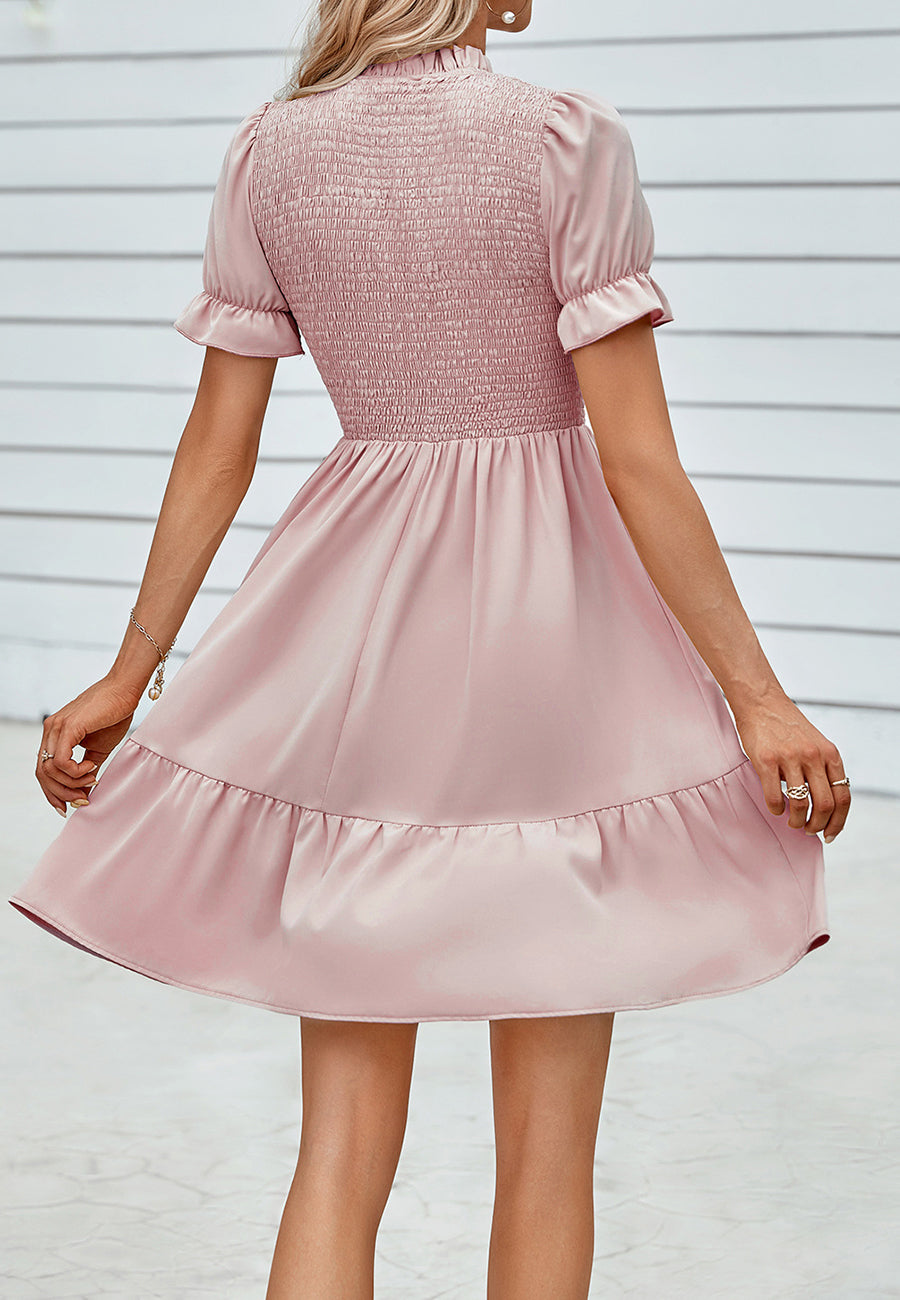 Shirred Puff Sleeve Dress
