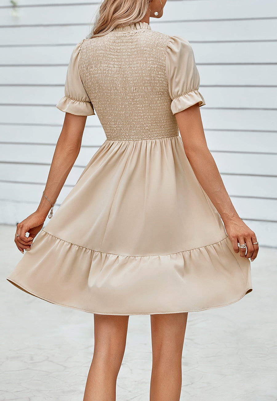 Shirred Puff Sleeve Dress