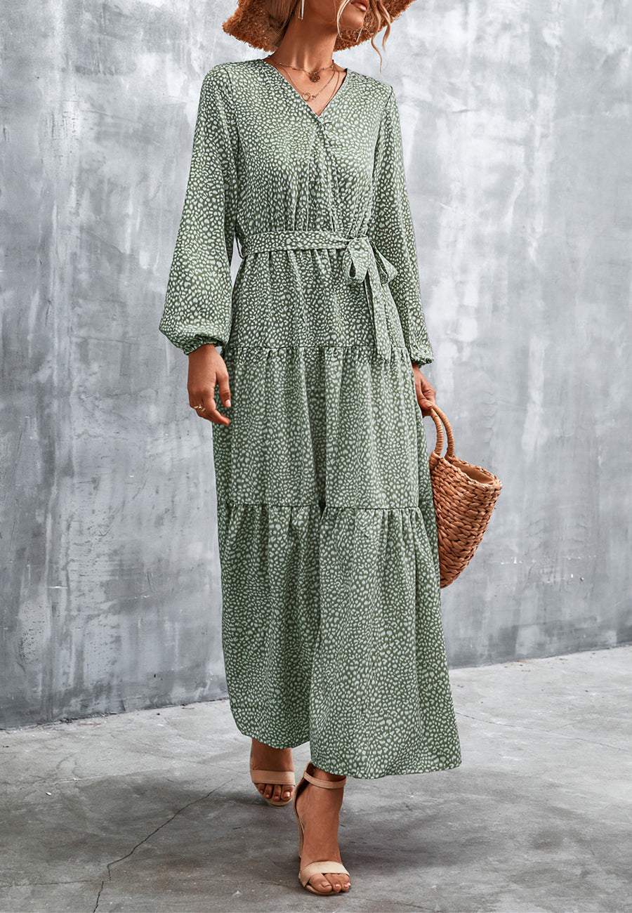 Vestido largo con capas y estampado de guepardo
