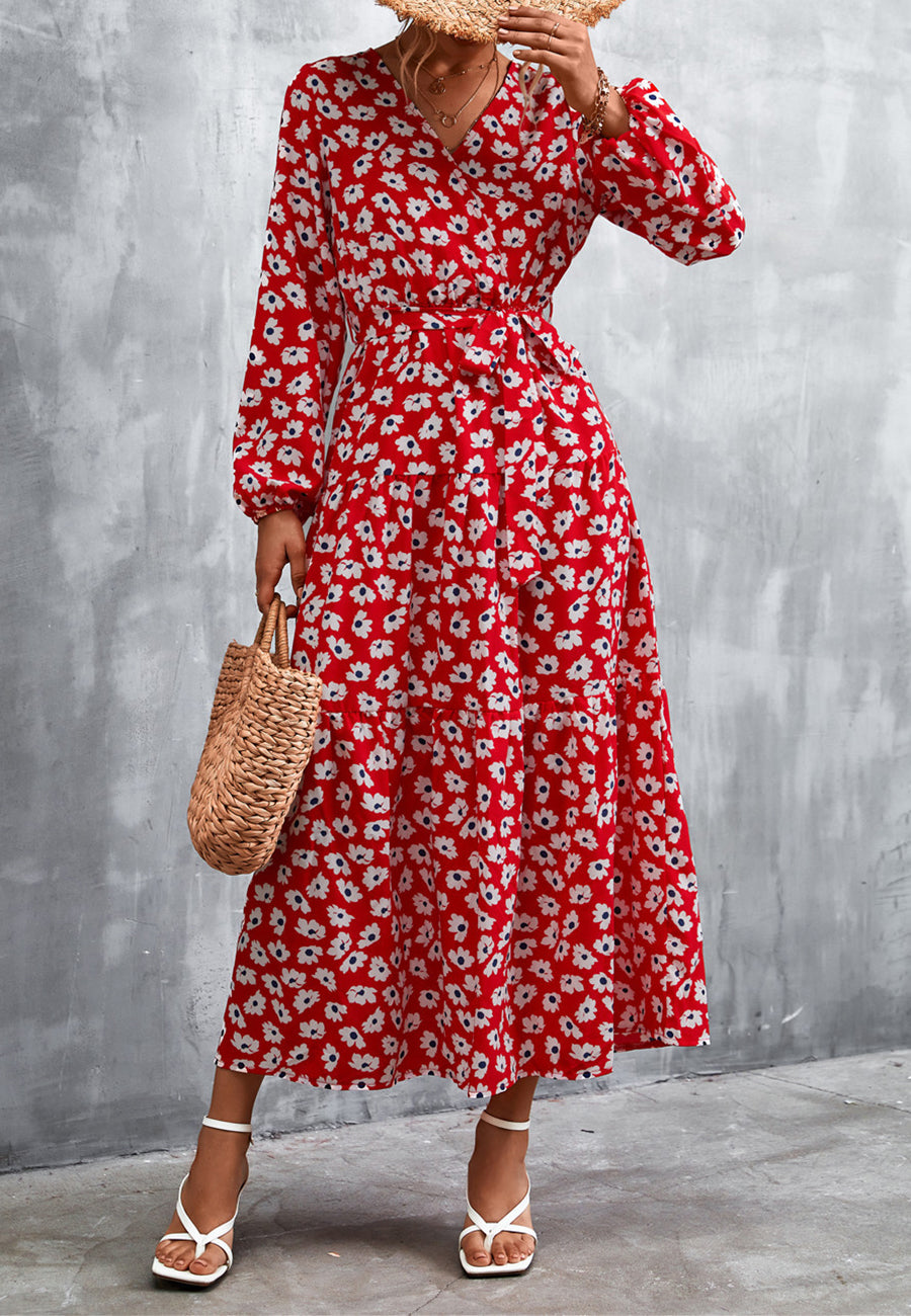 Vestido largo con capas y estampado de guepardo