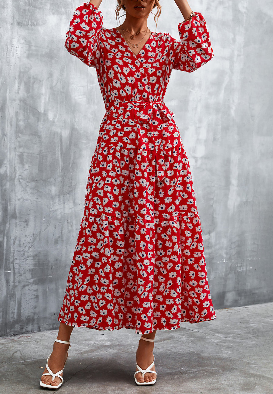 Vestido largo con capas y estampado de guepardo