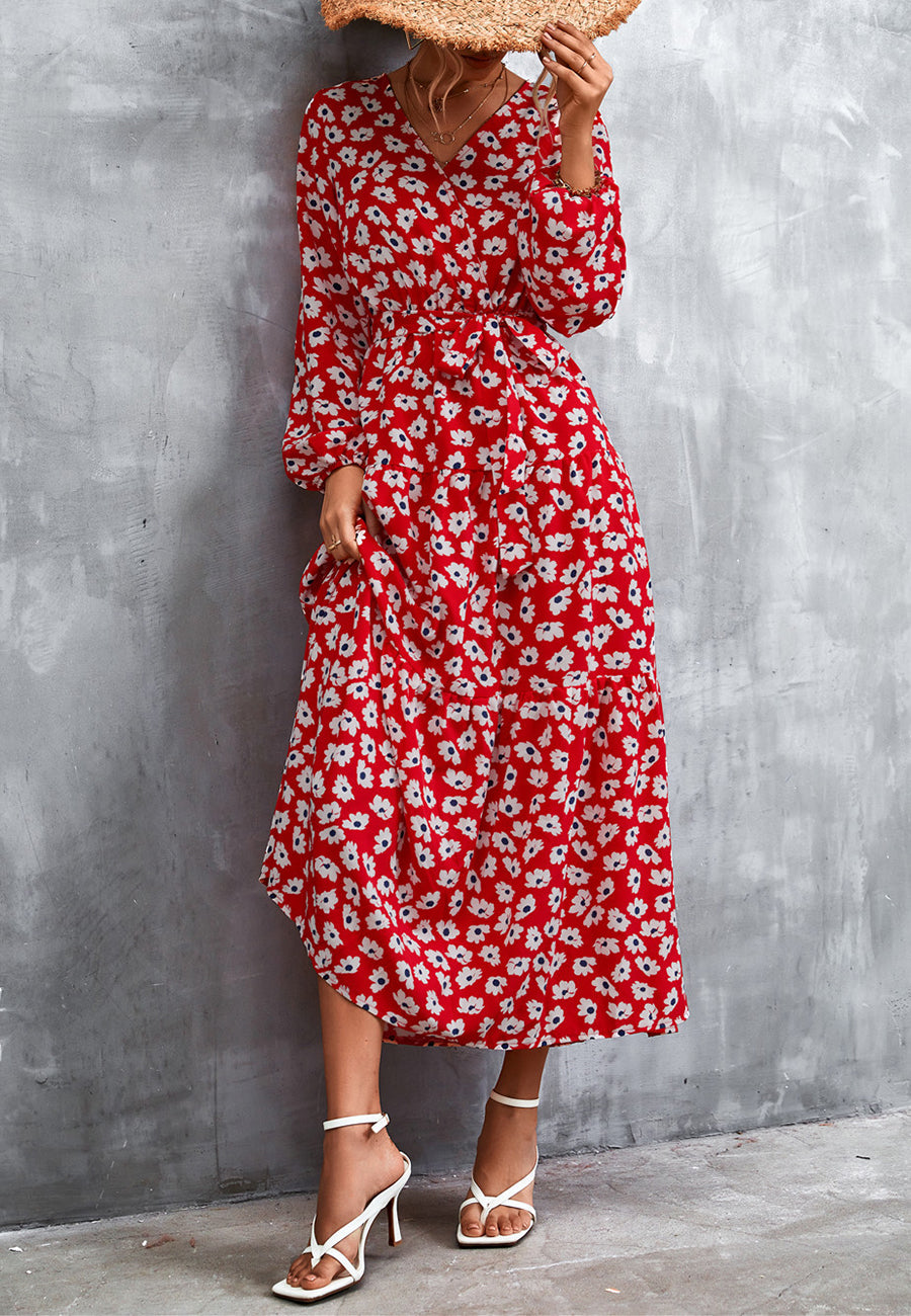 Vestido largo con capas y estampado de guepardo