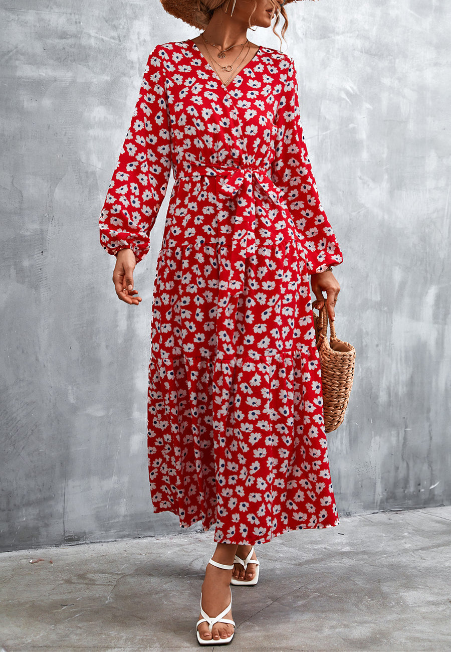 Vestido largo con capas y estampado de guepardo