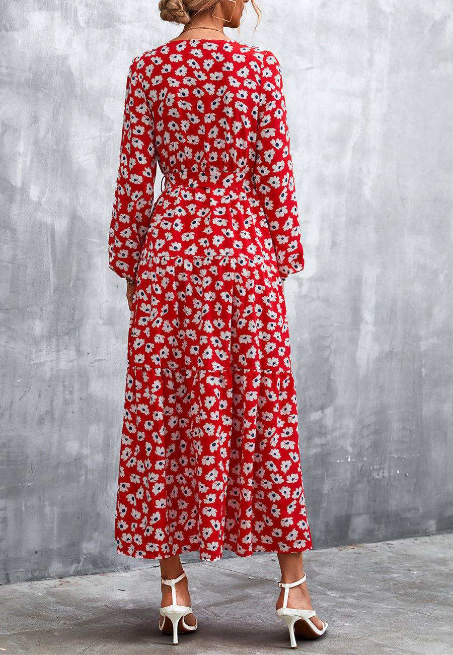 Vestido largo con capas y estampado de guepardo