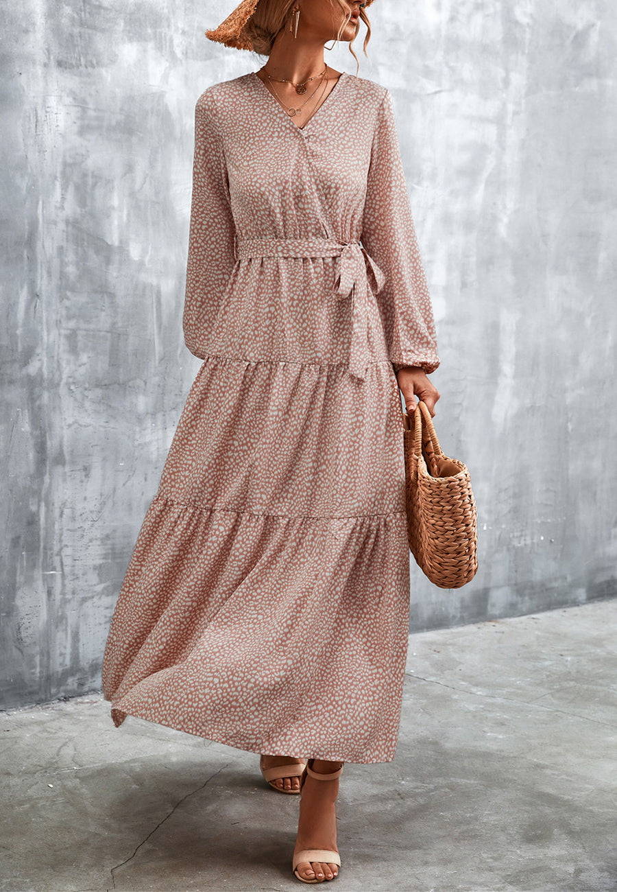Vestido largo con capas y estampado de guepardo