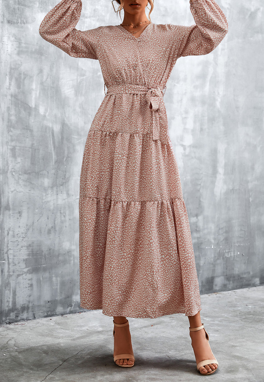 Vestido largo con capas y estampado de guepardo