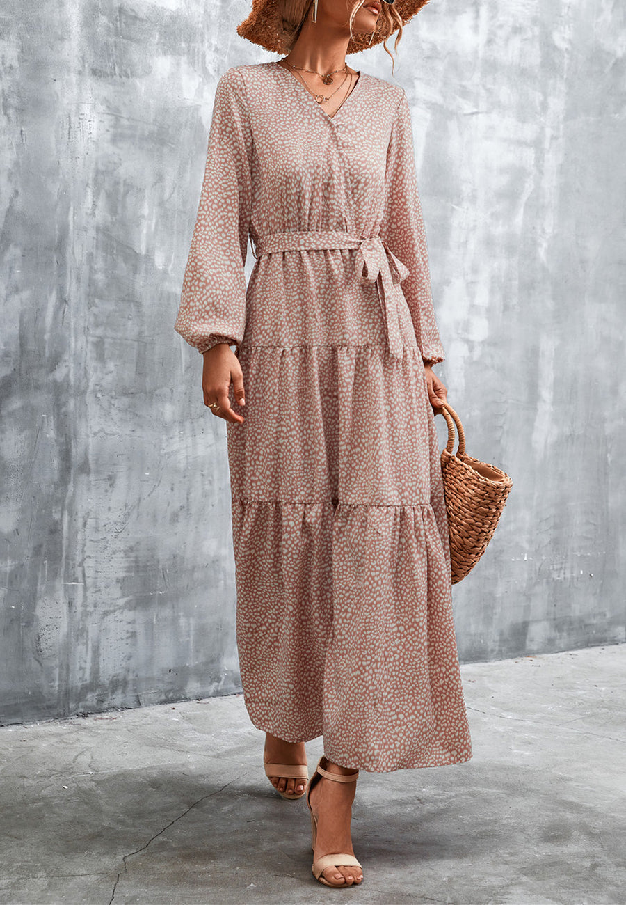 Vestido largo con capas y estampado de guepardo