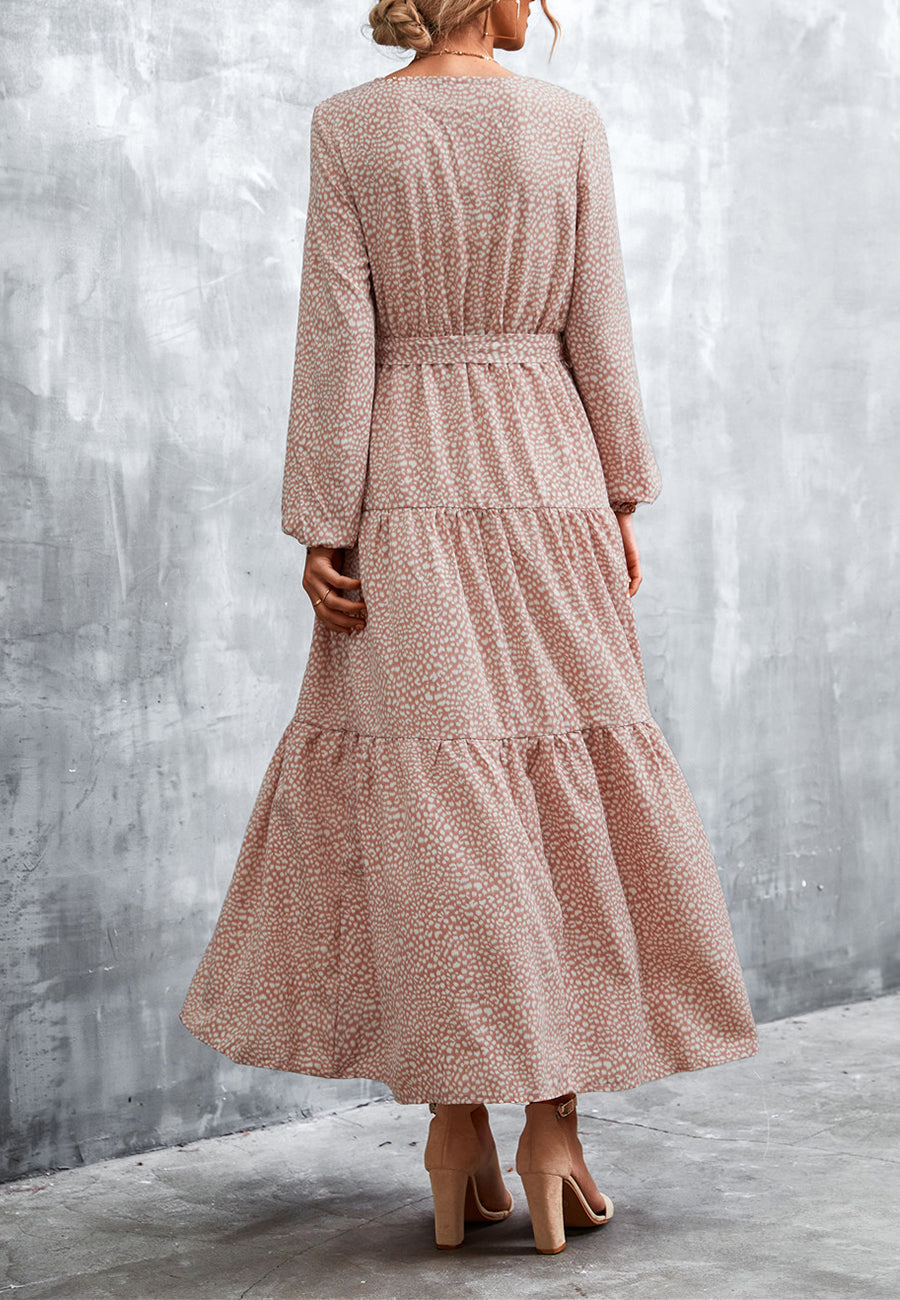 Vestido largo con capas y estampado de guepardo