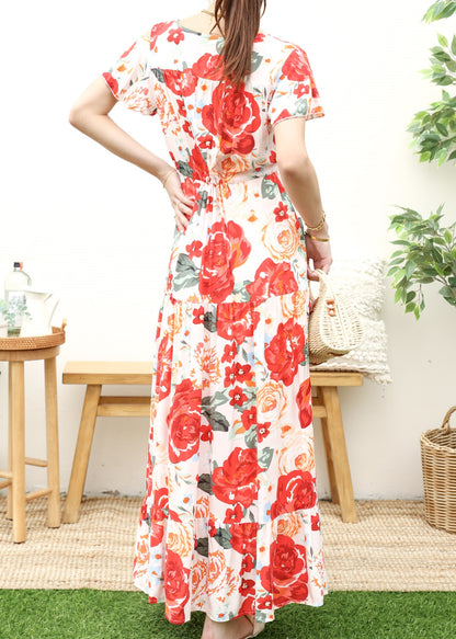 V Neck Tropical Print Maxi Dress