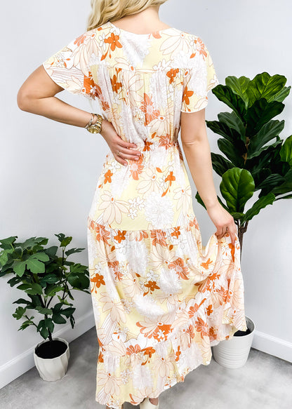 V Neck Tropical Print Maxi Dress