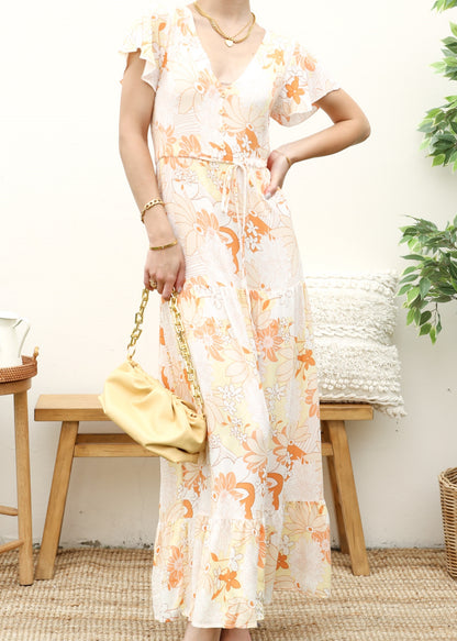 V Neck Tropical Print Maxi Dress