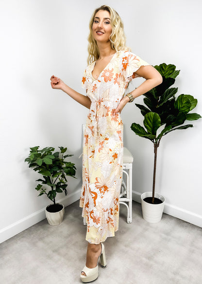 V Neck Tropical Print Maxi Dress