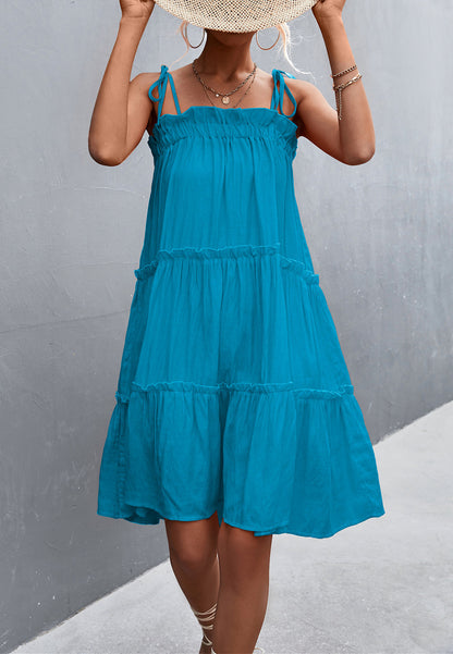 Tie Shoulder Ruffle Tiered Dress