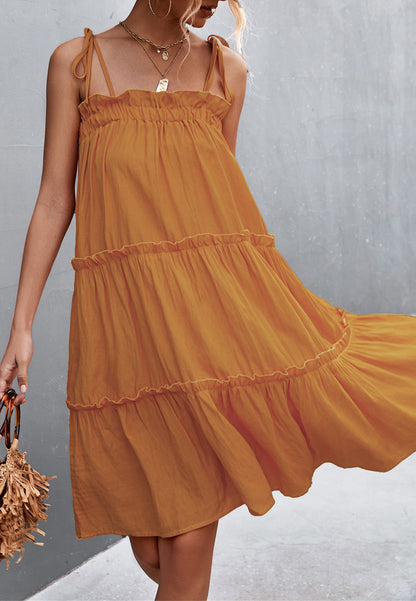Tie Shoulder Ruffle Tiered Dress