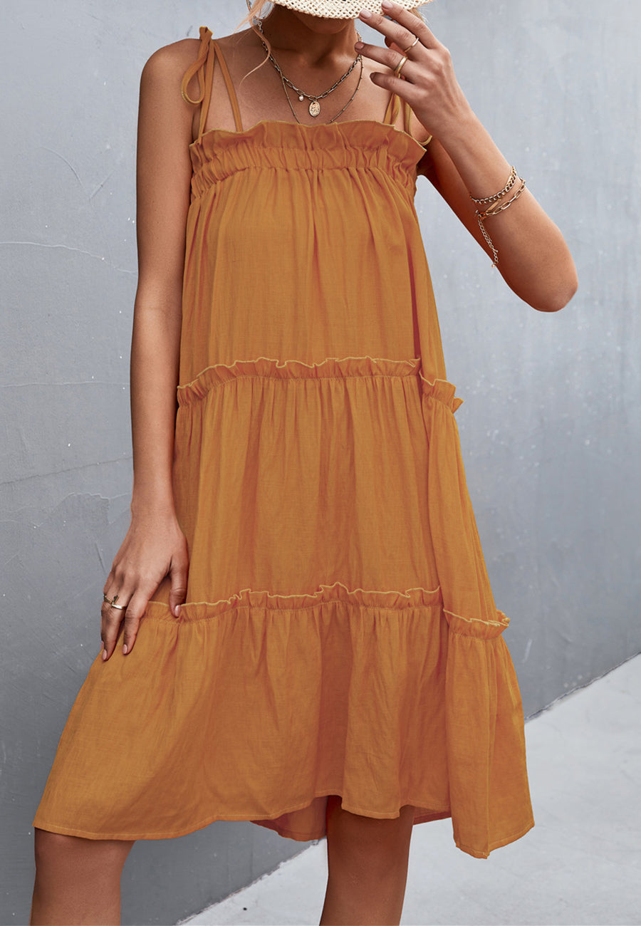 Tie Shoulder Ruffle Tiered Dress