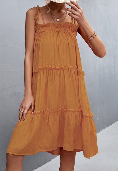 Tie Shoulder Ruffle Tiered Dress