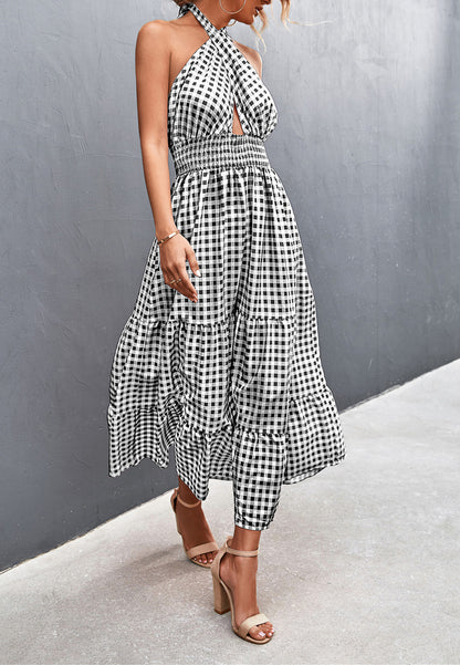 Cross Neck Halter Printed Dress