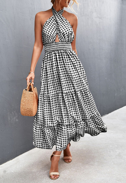Cross Neck Halter Printed Dress
