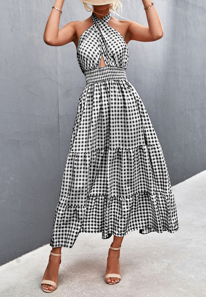 Cross Neck Halter Printed Dress