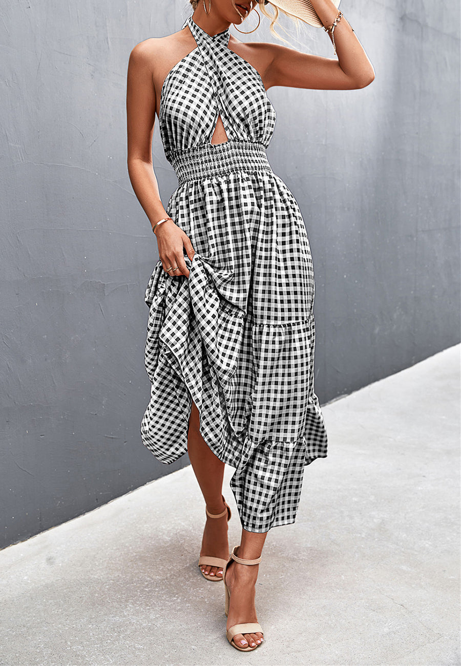 Cross Neck Halter Printed Dress
