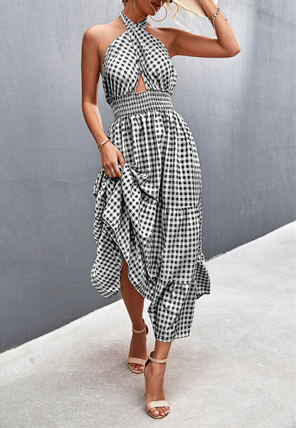 Cross Neck Halter Printed Dress
