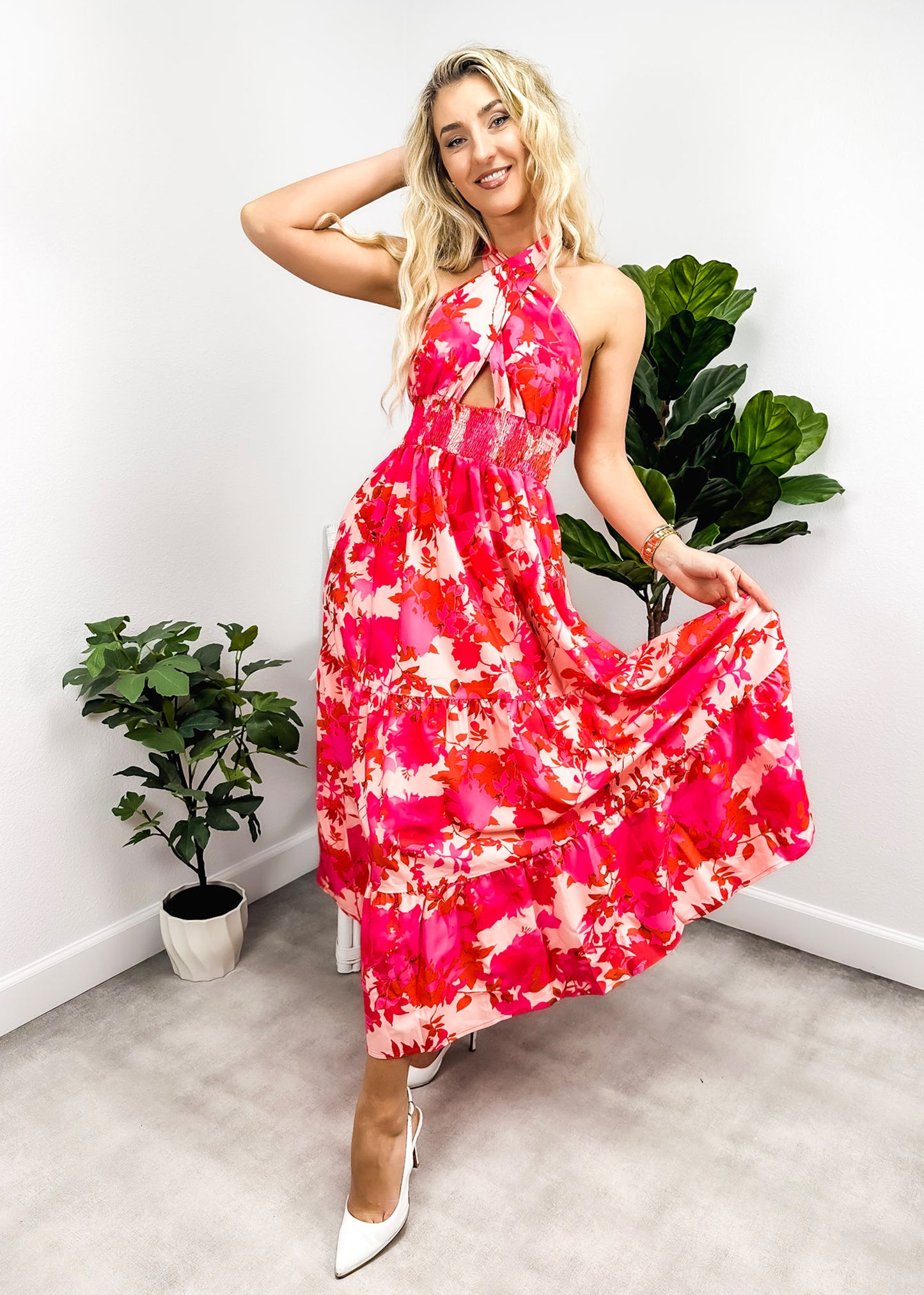 Cross Neck Halter Printed Dress