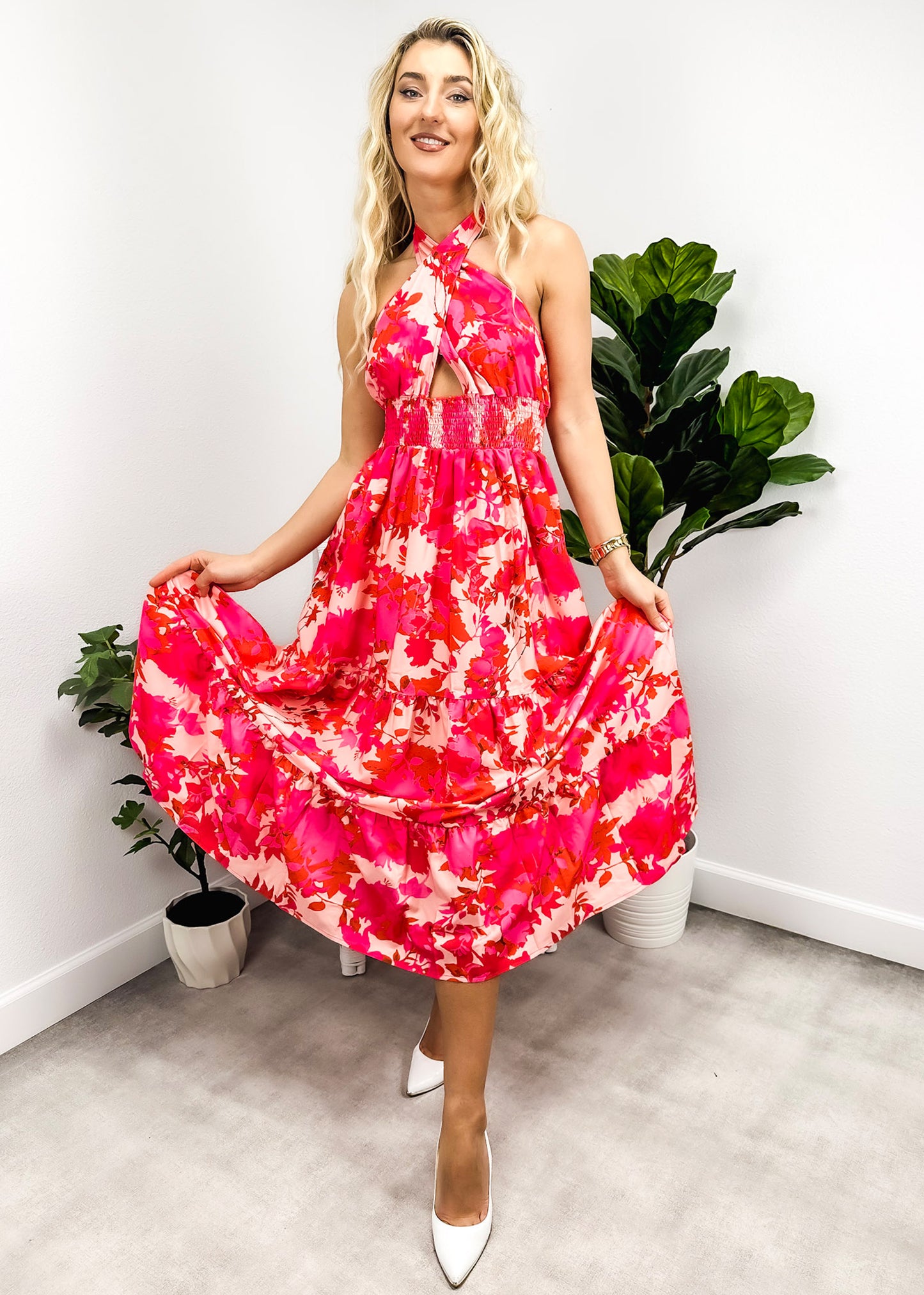 Cross Neck Halter Printed Dress