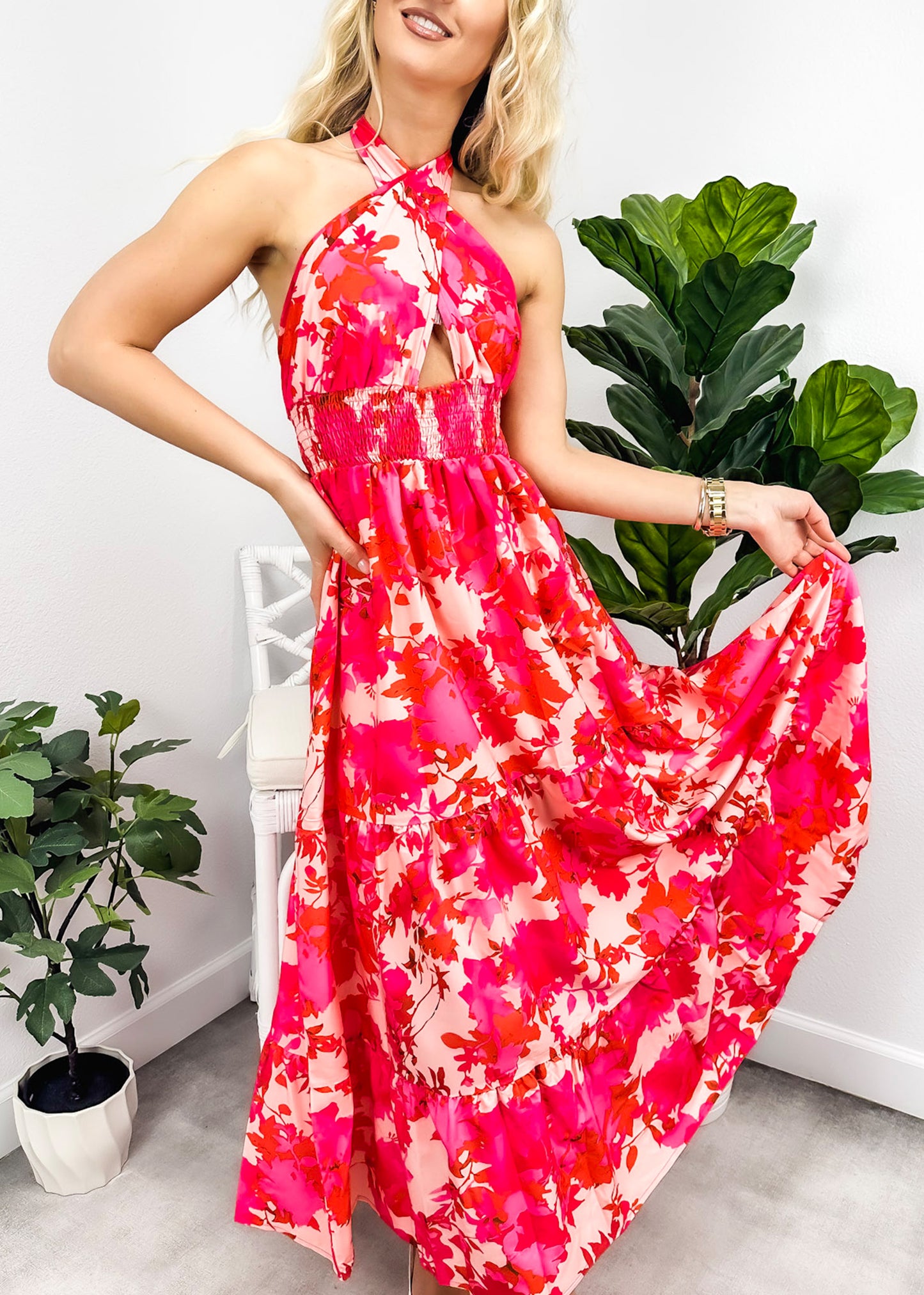 Cross Neck Halter Printed Dress