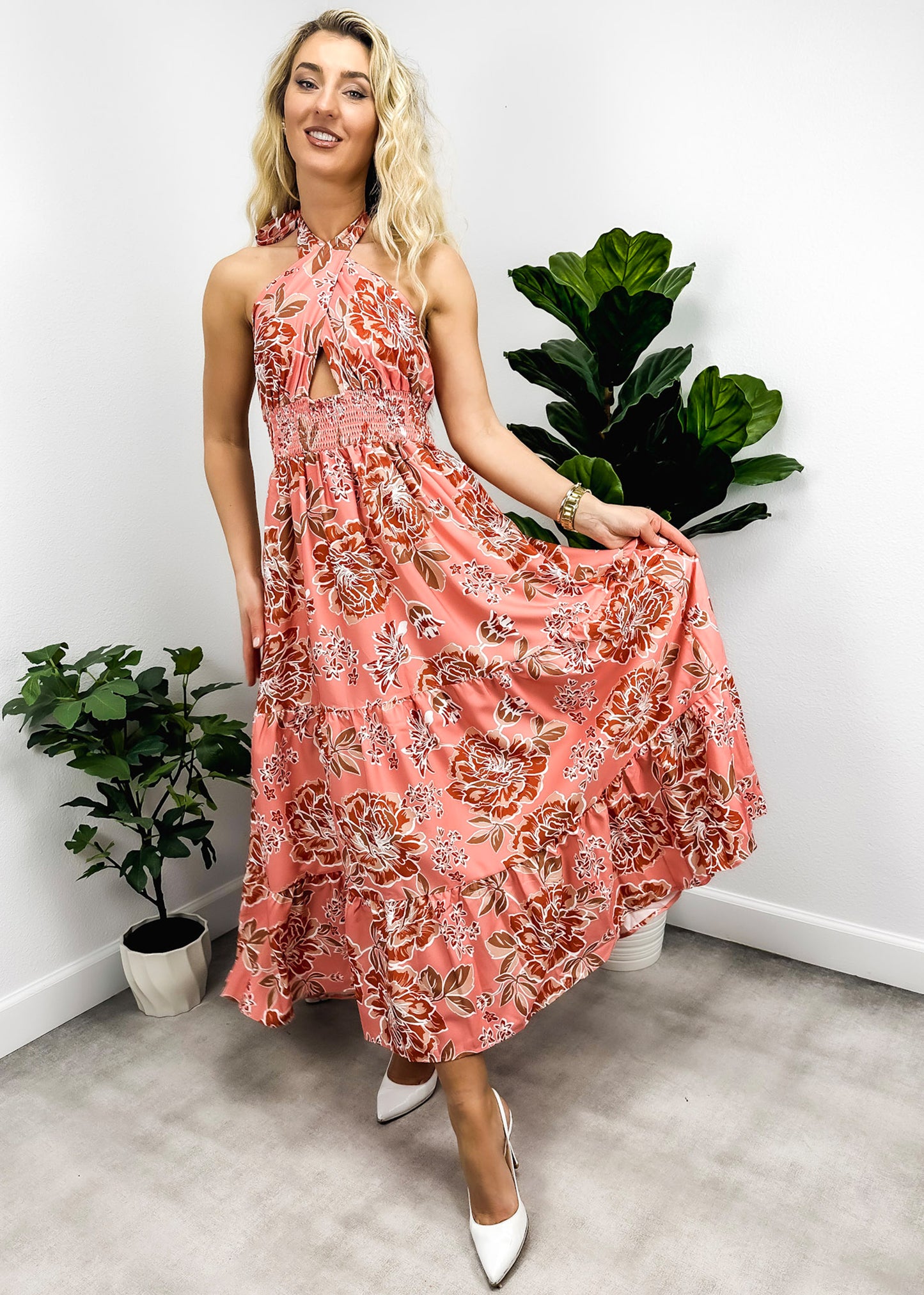 Cross Neck Halter Printed Dress