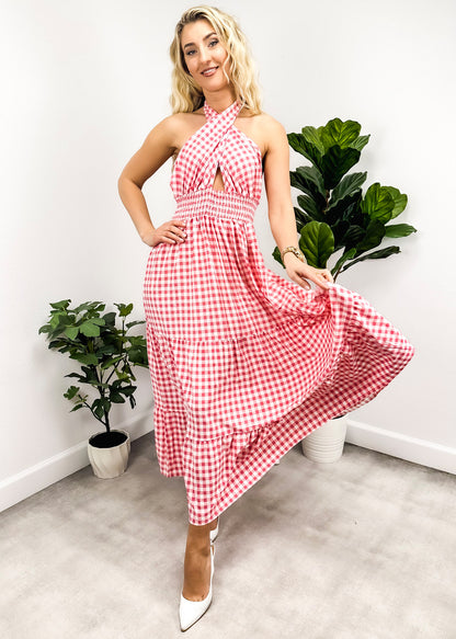 Cross Neck Halter Printed Dress