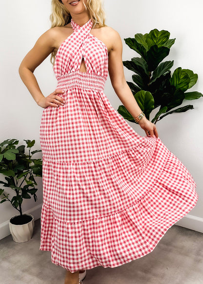 Cross Neck Halter Printed Dress