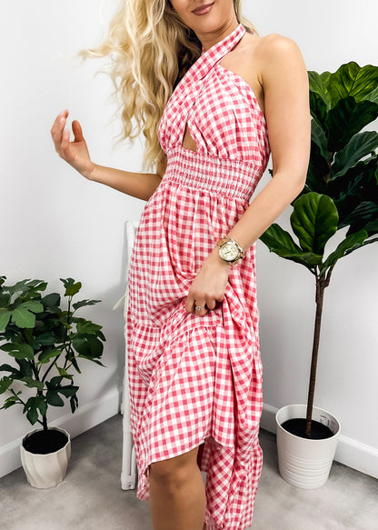 Cross Neck Halter Printed Dress